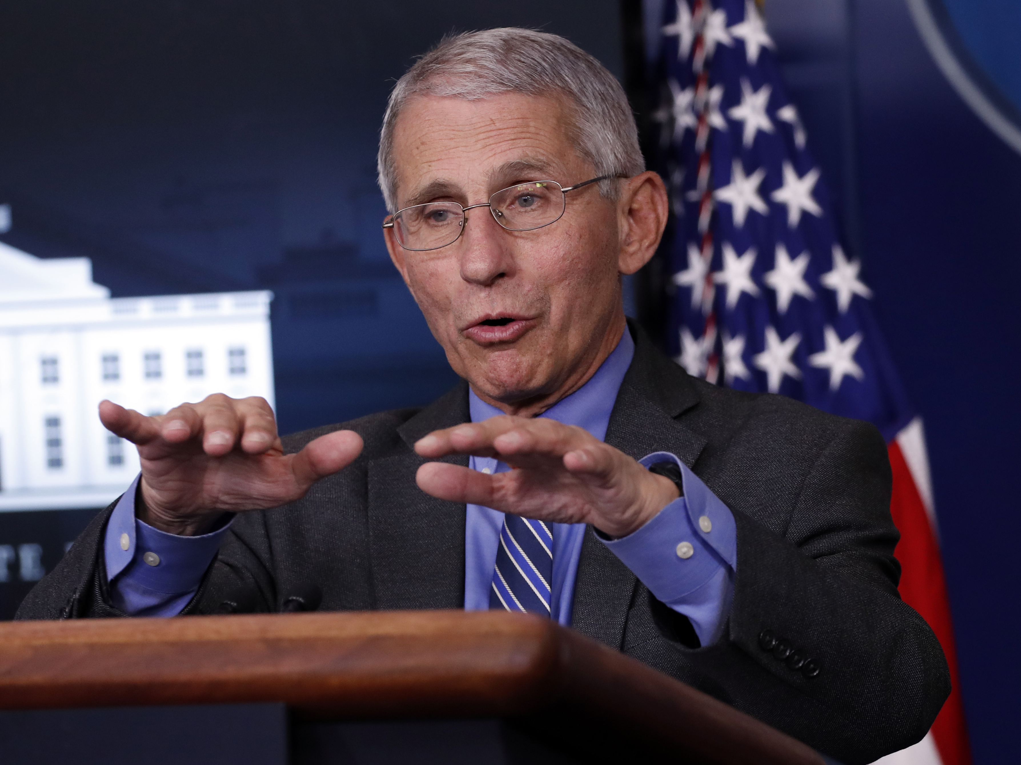 caption: The country can return "to a real degree of normalcy" before a coronavirus vaccine is available, said Anthony Fauci, director of the National Institute of Allergy and Infectious Diseases, at the White House briefing Monday.