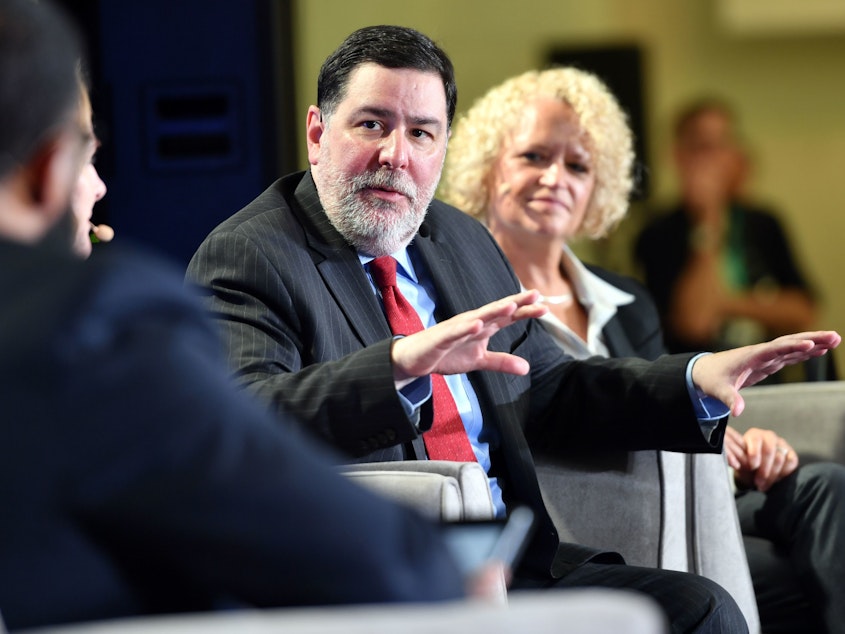 caption: Pittsburgh Mayor Bill Peduto at a city climate action event in San Francisco in September. Peduto is representing U.S. mayors at the United Nations climate meeting underway in Katowice, Poland, this week.