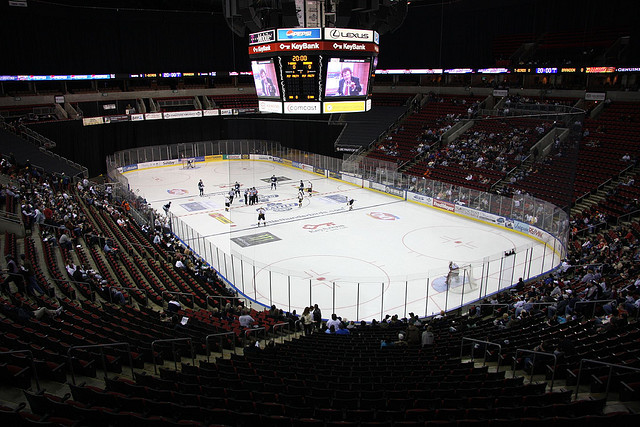 caption: The possibility of a new SODO arena opens up the idea of bringing the NHL to Seattle. Here, the Seattle Thunderbirds play at Key Arena.