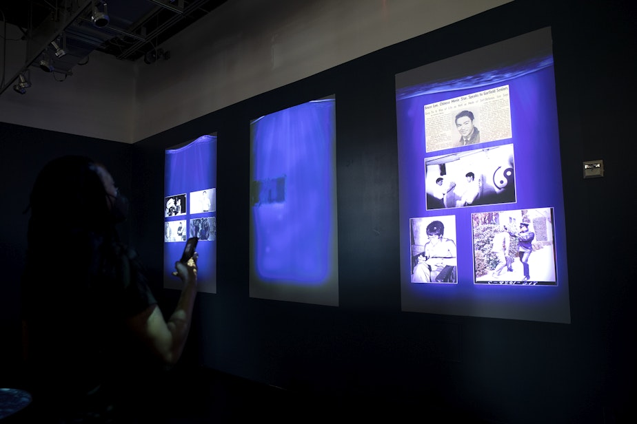 caption: An interactive portion of the exhibit, Be Water, My Friend: The Teachings of Bruce Lee, is shown on Friday, July 8, 2022, at the Wing Luke Museum in Seattle. The exhibit opens to the public on Saturday, July 9.