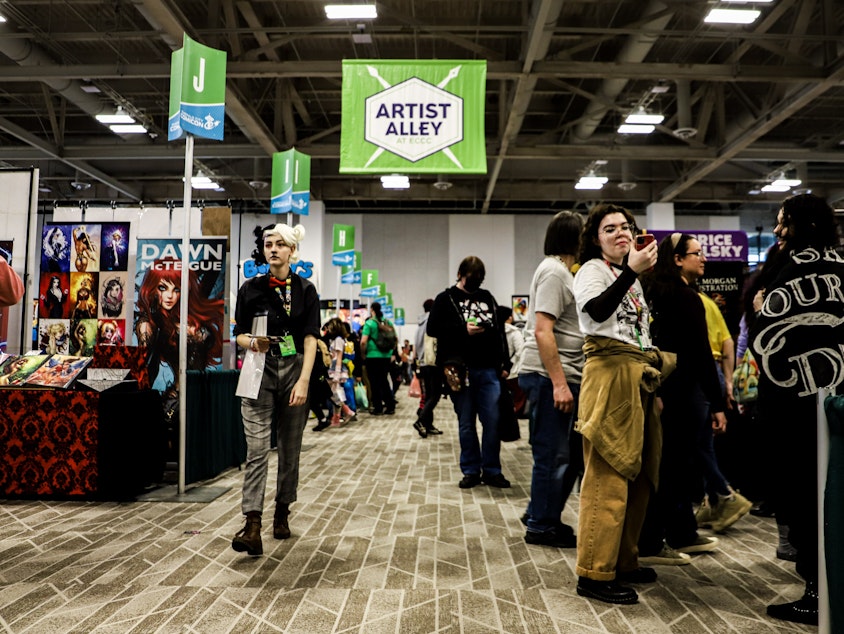 caption: Artist Alley at Emerald City Comic Con was a major draw for fans on February 29, 2024.