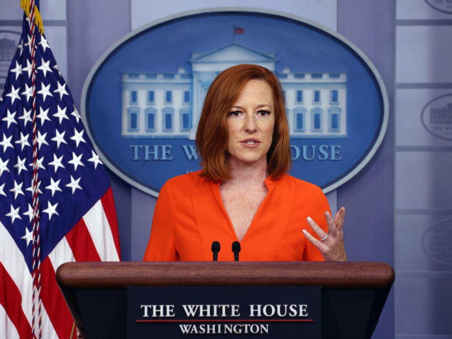 caption: White House press secretary Jen Psaki holds a press briefing at the White House on Monday. Reporters asked about the administration's next steps on voting rights.