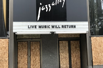 caption: Jazz Alley in downtown Seattle, November 2020 after months of pandemic shut downs and challenges facing businesses and arts organizations. 