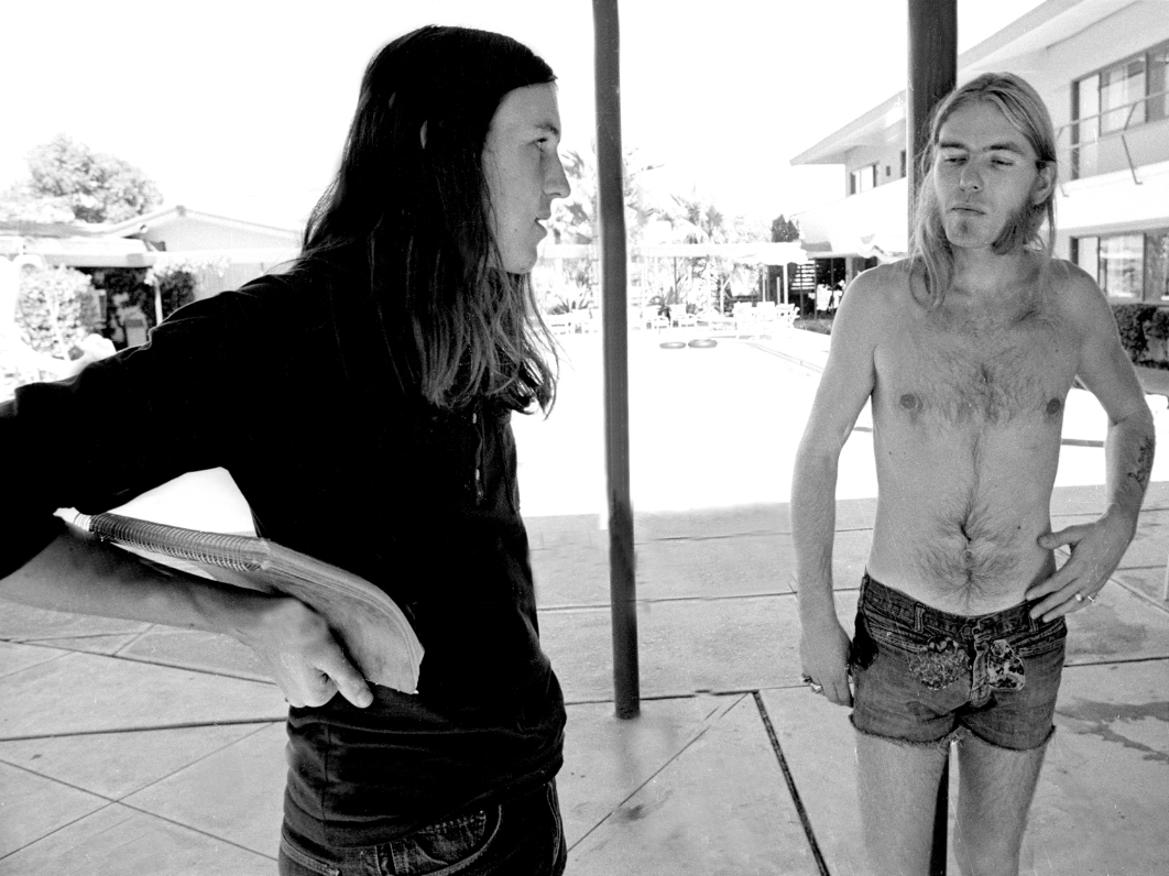 caption: Cameron Crowe, left, speaks with Gregg Allman in 1973.