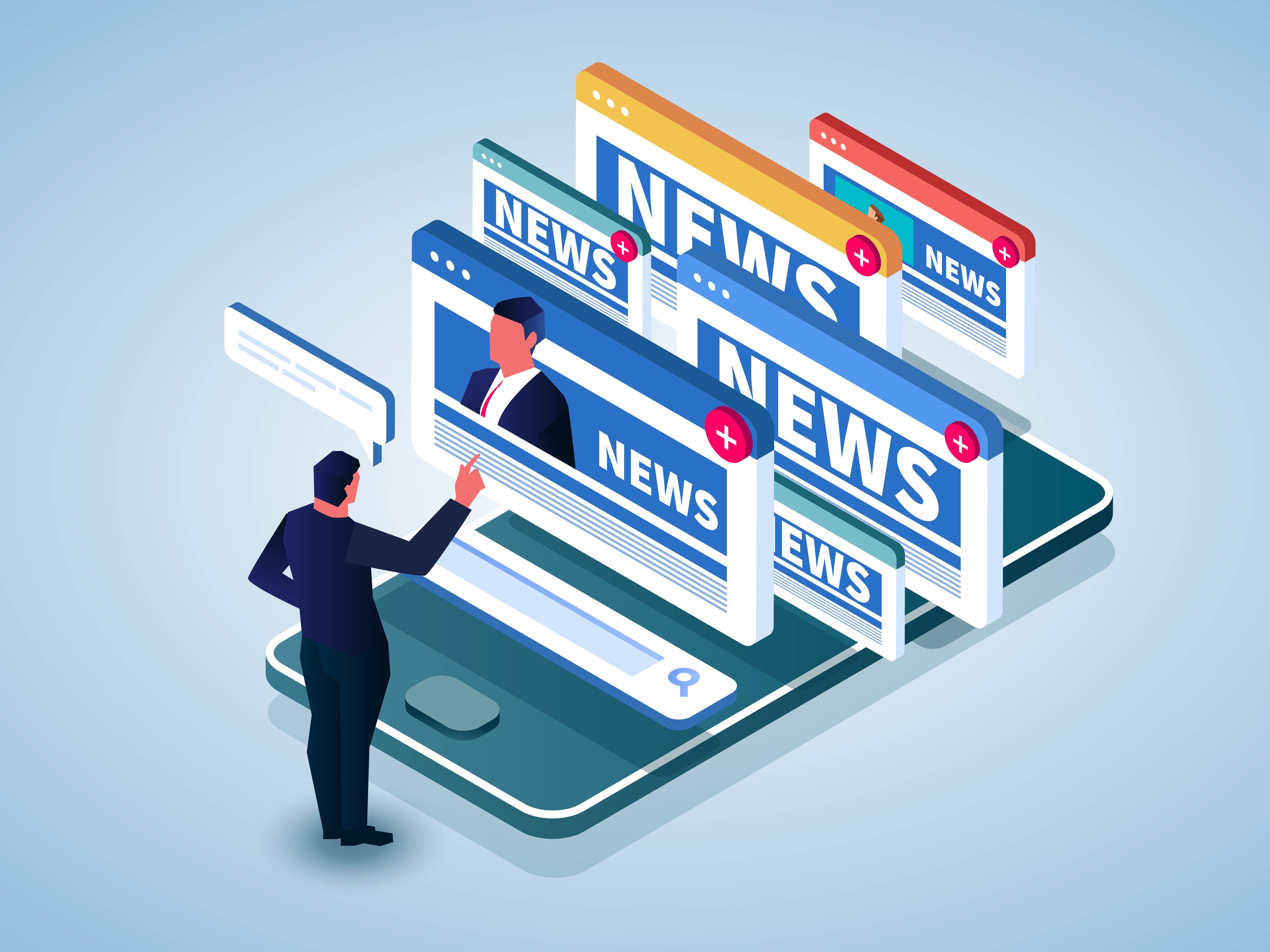 Online news search and reading, news updates, news websites, information on newspapers, public events, events, announcements on smartphone screen