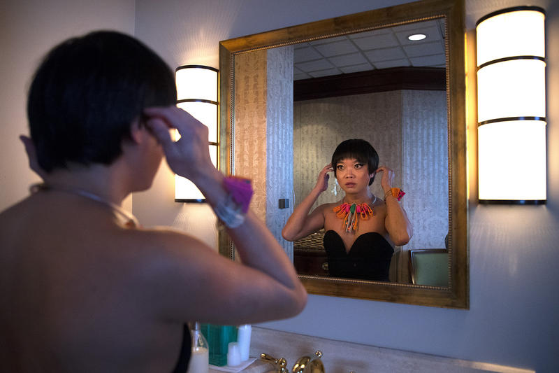 caption: Victoria Victor gets ready to host Fashion Lab Inclusive, an all inclusive fashion show, on Friday, March 30, 2018, at Columbia Tower Club in Seattle.
