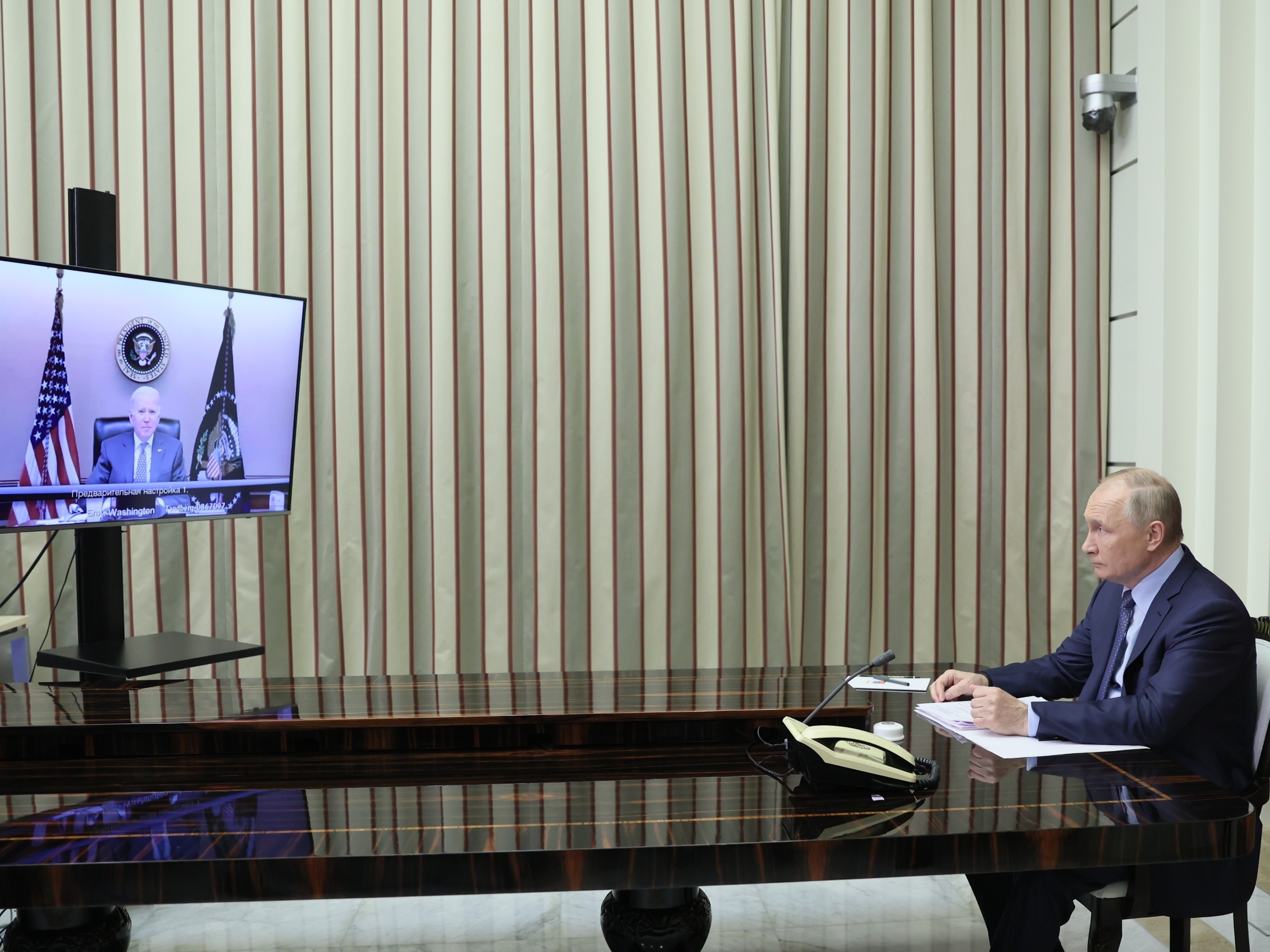 caption: Russian President Vladimir Putin speaks with President Biden via a Dec. 7 videoconference about the tensions over Ukraine. Russia has massed some 100,000 troops near the Ukrainian border. As Russia's leader, Putin has sent Russian forces on multiple combat missions, including a 2014 invasion of Ukraine.
