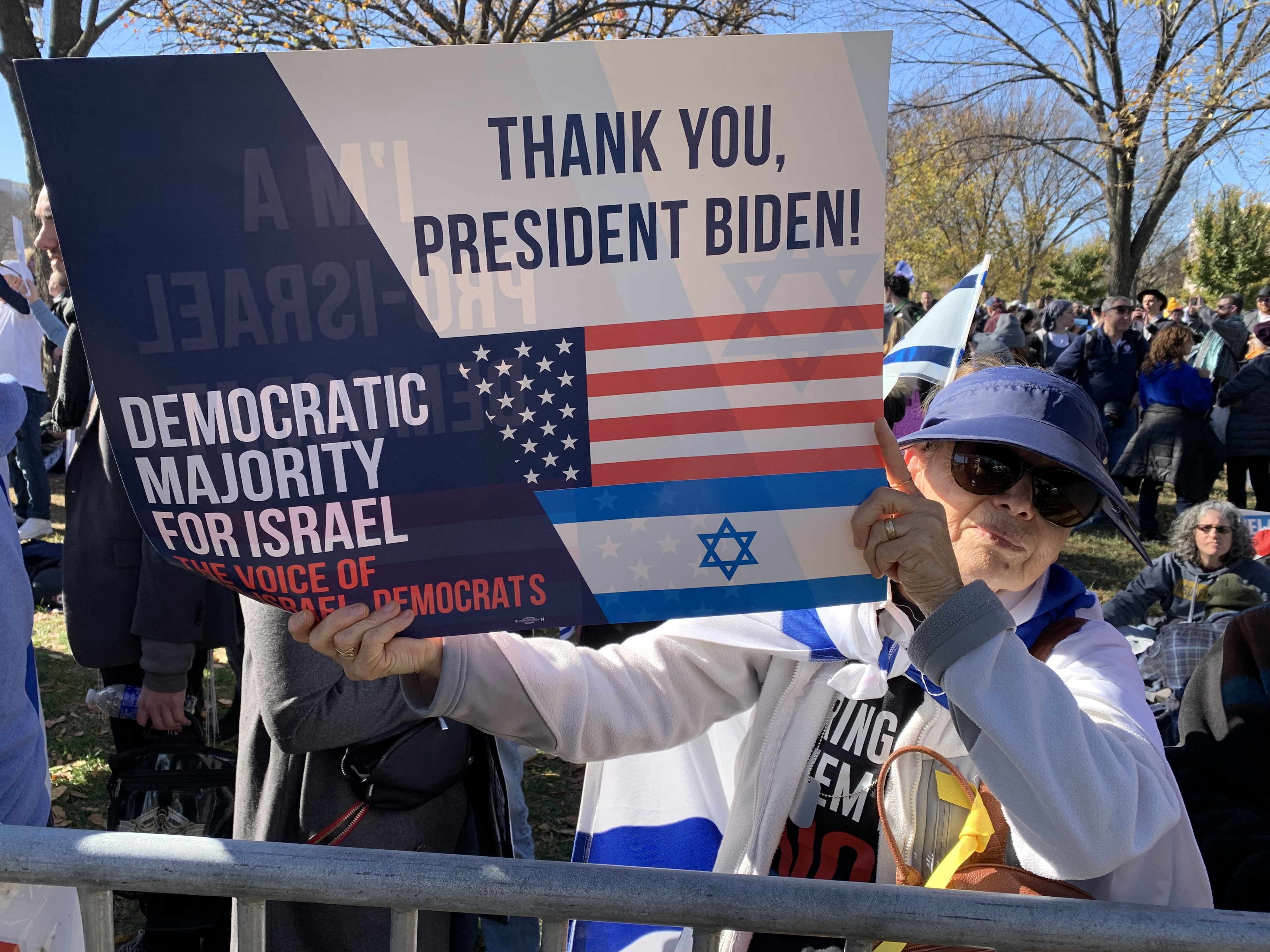 caption: Yaffa Rubinstein, 75, attended a recent pro-Israel rally in Washington, D.C. She supports President Biden but says she's disappointed with what she calls anti-Israel rhetoric from some Democrats.