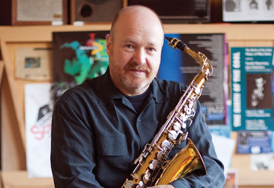 caption: University of Washington saxophone professor Michael Brockman is the inventor of the Broctave Key.