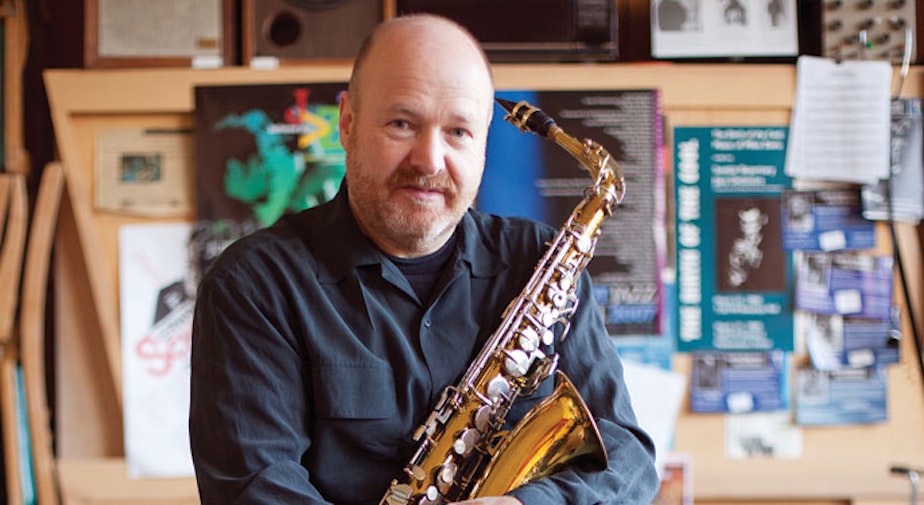 caption: University of Washington saxophone professor Michael Brockman is the inventor of the Broctave Key.