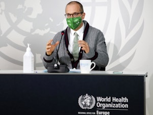 caption: World Health Organization official Dr. Hans Kluge tells reporters that coronavirus cases are rising in Europe.