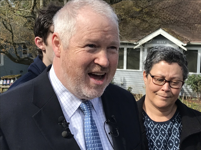 caption: Mike McGinn announces his candidacy for mayor outside his home in Seattle's Greenwood neighborhood.