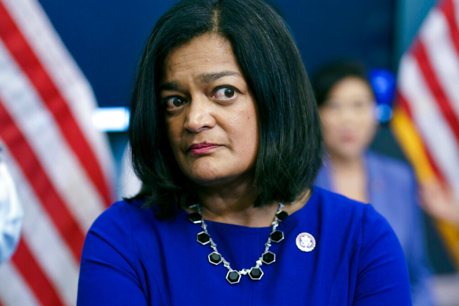 caption: Rep. Pramila Jayapal, D-Wash., chair of the House Progressive Caucus, attends an event at the Capitol in Washington, July 28, 2022. 