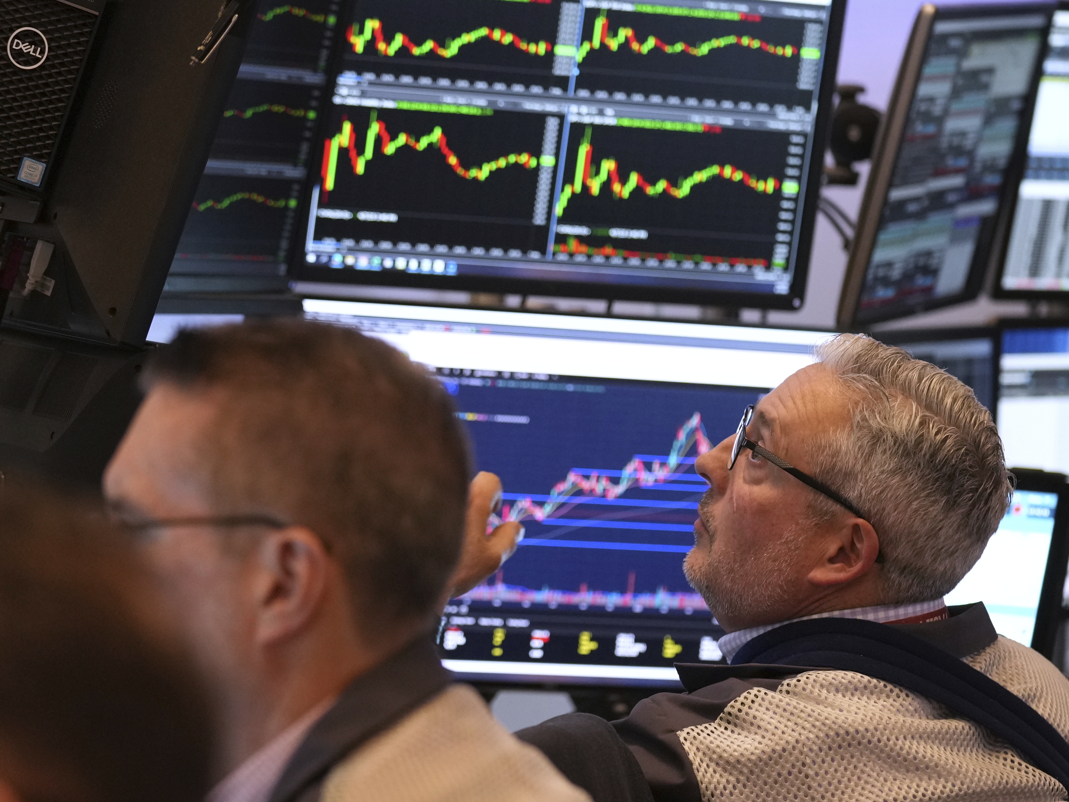 caption: Traders work on the floor at the New York Stock Exchange in New York, Monday, April 7, 2025. (AP Photo/Seth Wenig)