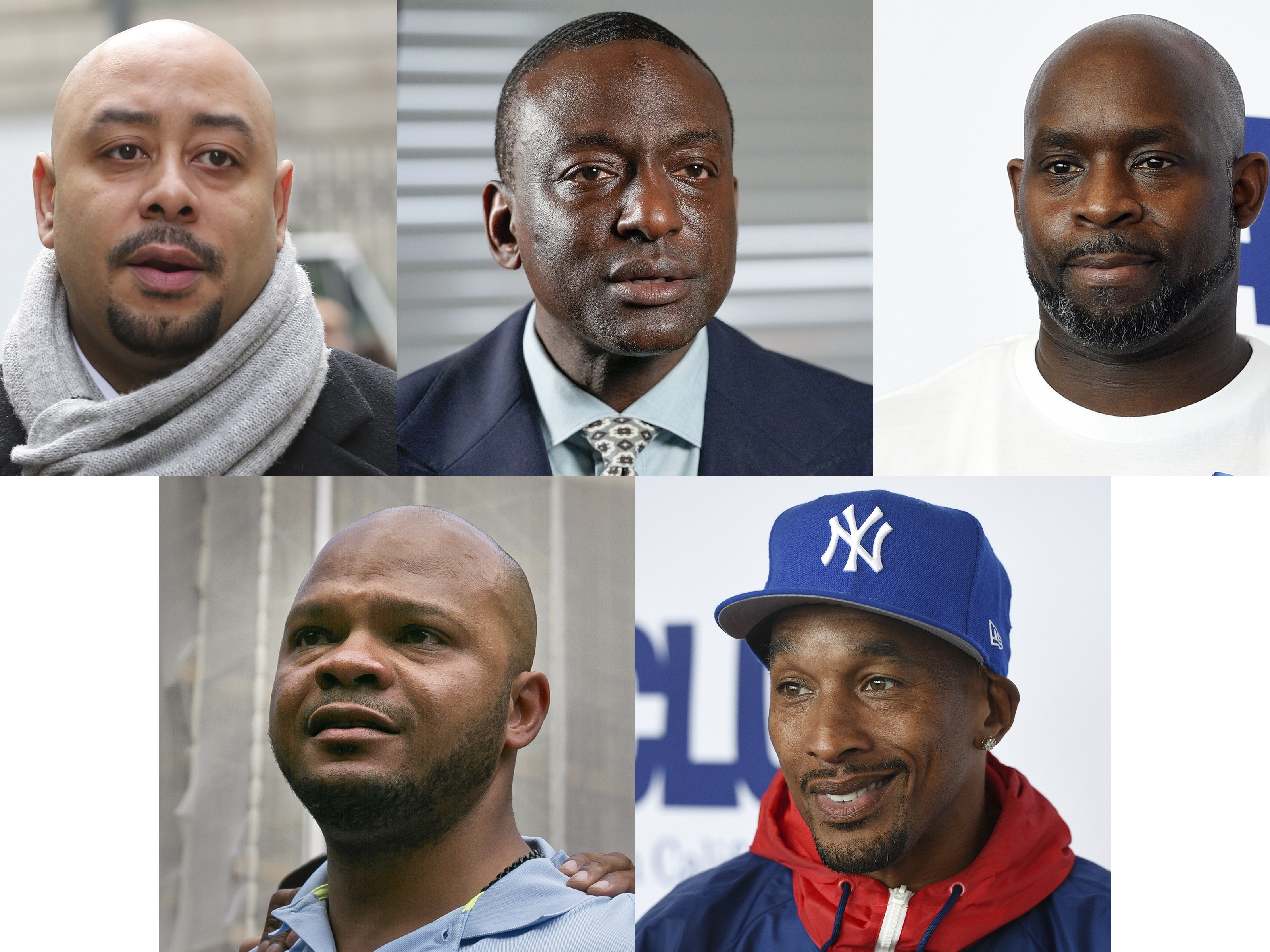 caption: This combination photo shows, clockwise from top left, Raymond Santana, Yusef Salaam, Antron McCray, Korey Wise and Kevin Richardson, known as Central Park Five.