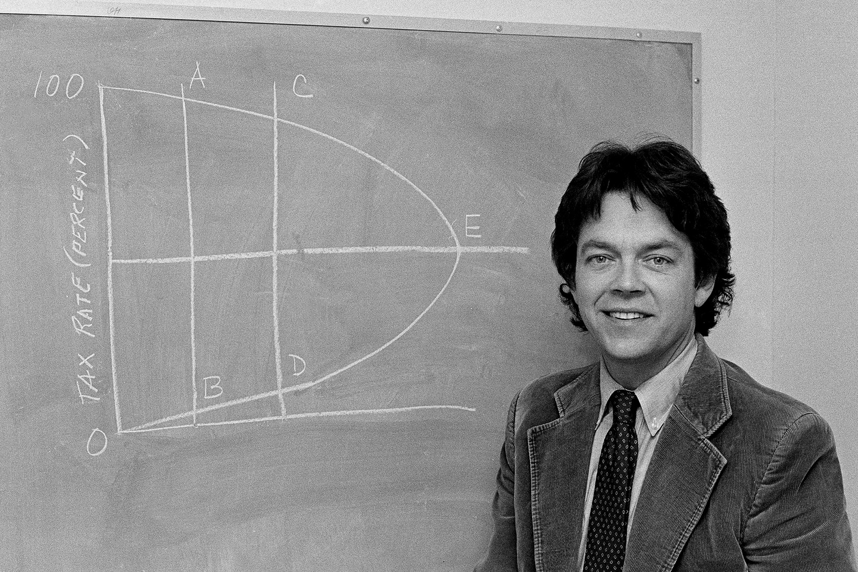 caption: Economist Arthur Laffer's curve, pictured here and first sketched on a cocktail napkin, helped to make tax cuts a staple of conservative economic policy. (AP Photo)