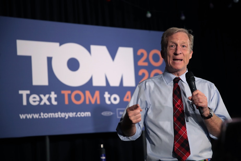 caption: Democratic presidential candidate Tom Steyer at a campaign stop in Myrtle Beach, South Carolina. (Scott Olson/Getty Images)