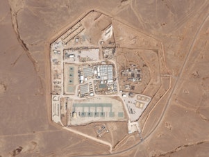 caption: A satellite view of the U.S. military outpost known as Tower 22, in Rukban, Rwaished District, Jordan, in October last year.