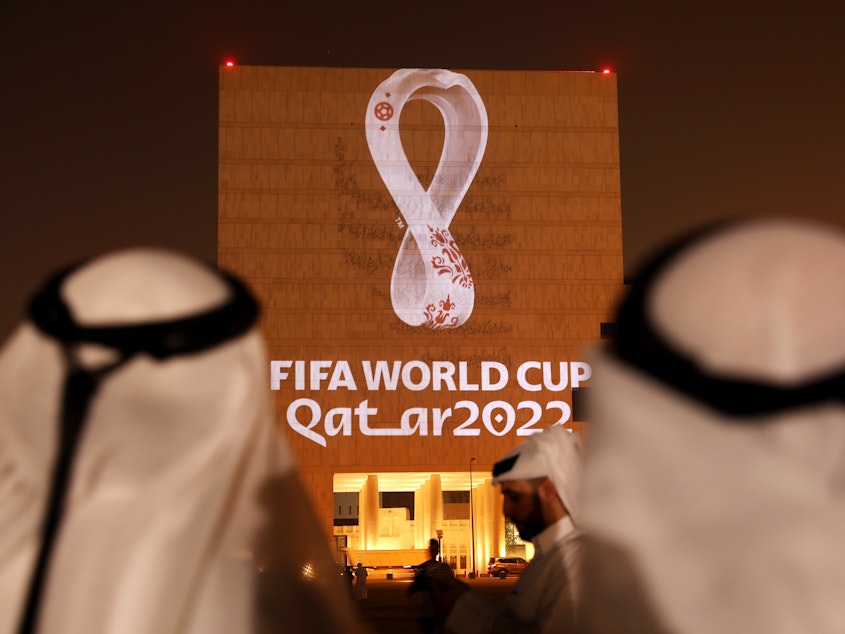 caption: The Official Emblem of the FIFA World Cup Qatar 2022 is unveiled in Doha, Qatar.