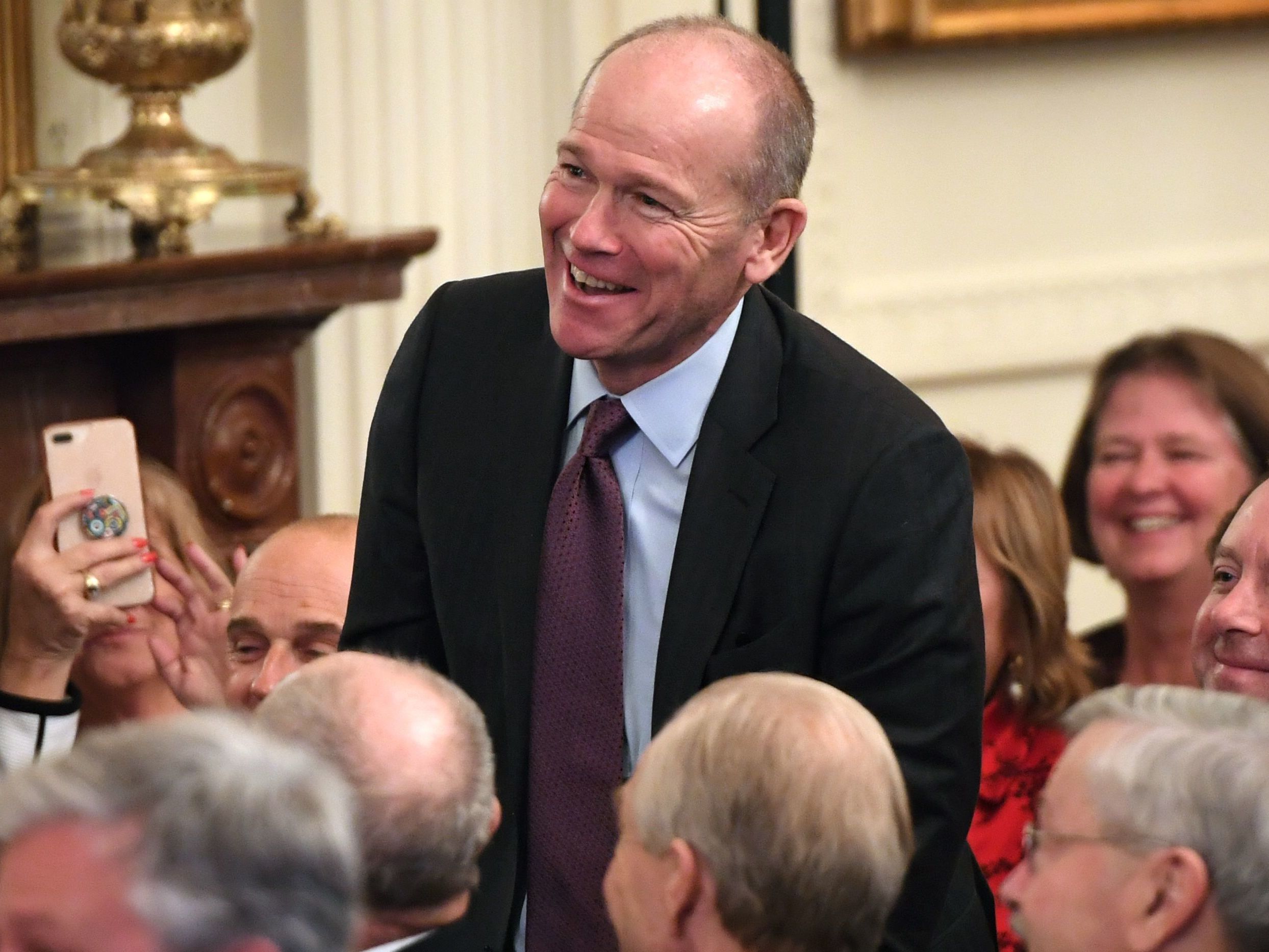 caption: Boeing CEO Dave Calhoun pictured in January, told shareholders Monday the aviation industry will be much different after the coronavirus pandemic.