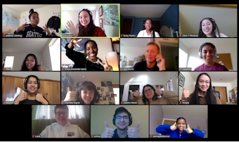 caption: Participants in RadioActive's 2020 Advanced Producers Workshop during an online meeting.