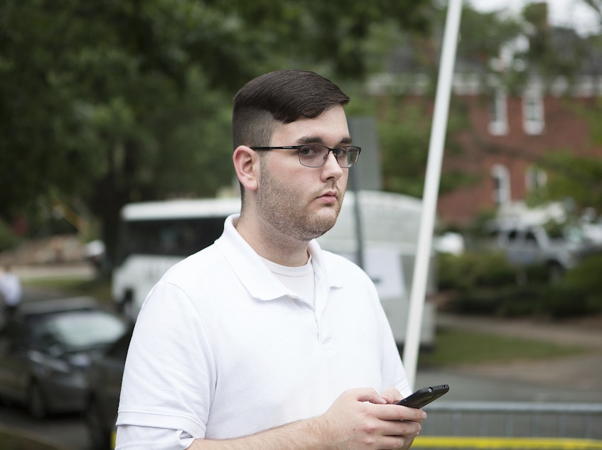 caption: James Fields was sentenced on Friday to life in prison on federal hate crime charges. Fields rammed his car into a crowd of anti-racism protesters in Charlottesville, Va., in 2017, killing 32-year-old Heather Heyer and injuring dozens of others.
