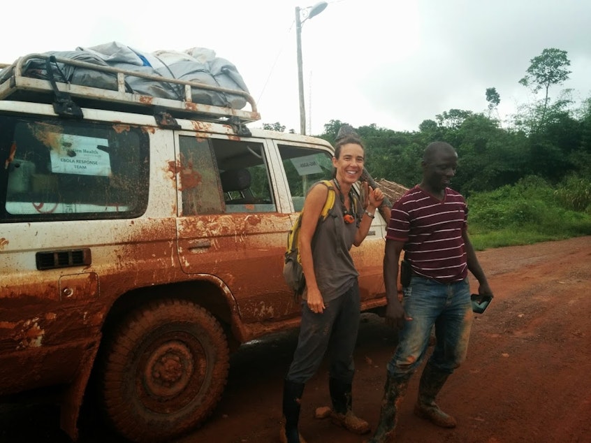 caption: Karin Huster traveled to Liberia earlier this year to help combat Ebola.
