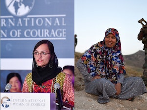 caption: Fawzia Koofi (from left), Zarifa Ghafari and Salima Mazari are among the female politicians working to protect the rights of women in girls in Afghanistan.