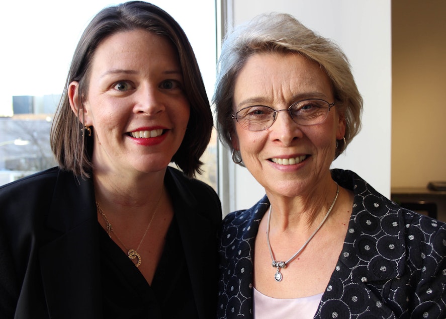 caption: Courtney Gregoire, left, and her mom, former Gov. Chris Gregoire, discussed what it's like to be women in politics.