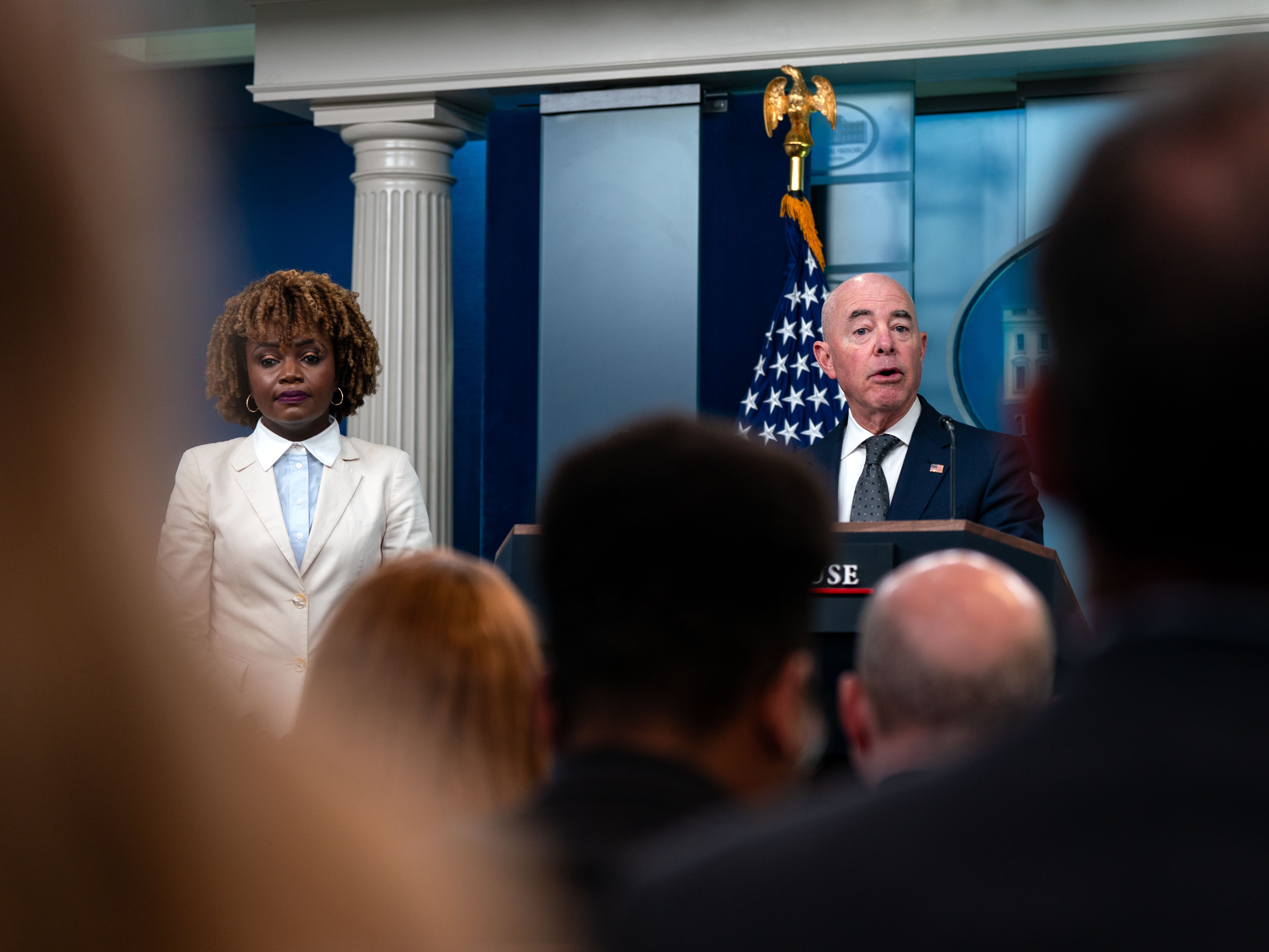 caption: Secretary of Homeland Security Alejandro Mayorkas, seen at a White House press briefing in October, said on Sunday that the Biden administration remains "vigilant" in investigating the drone sightings.