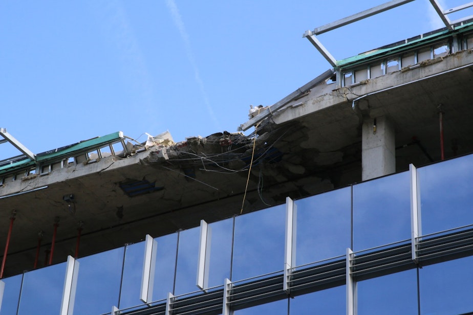 caption: The roof of the Google building where the crane collapsed.