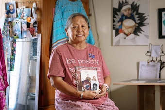 caption: Navajo citizen Lorenda Long, who attended a federal boarding school as a young girl, is a supporter of students at Riverside Indian School today.