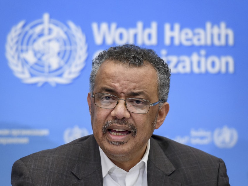 caption: World Health Organization (WHO) Director-General Tedros Adhanom Ghebreyesus speaks during a press conference on January 30, 2020, in Geneva.