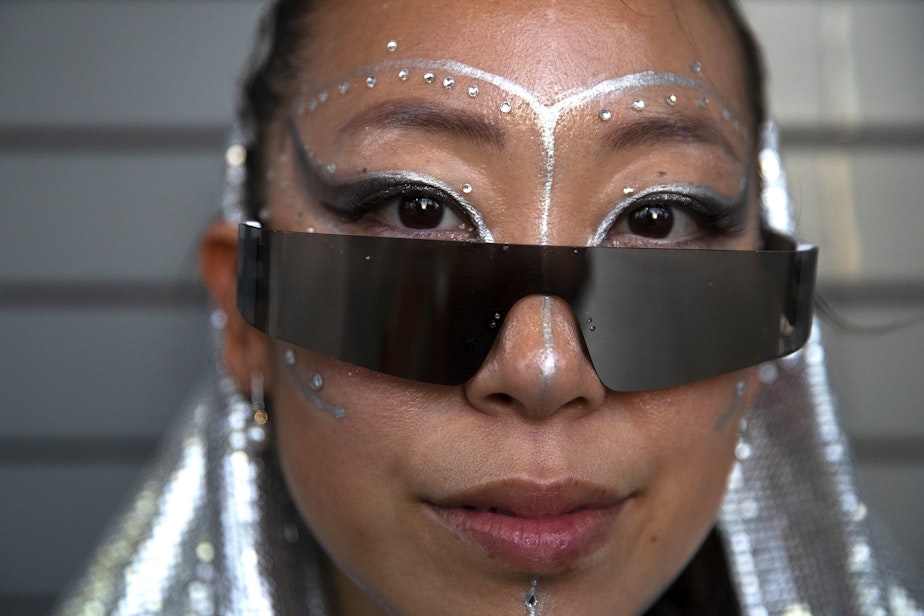 caption: Risa Beck of Portland poses for a portrait before attending Beyonce’s Seattle stop on the Renaissance World Tour on Thursday, Sept. 14, 2023, at Lumen Field in Seattle. 