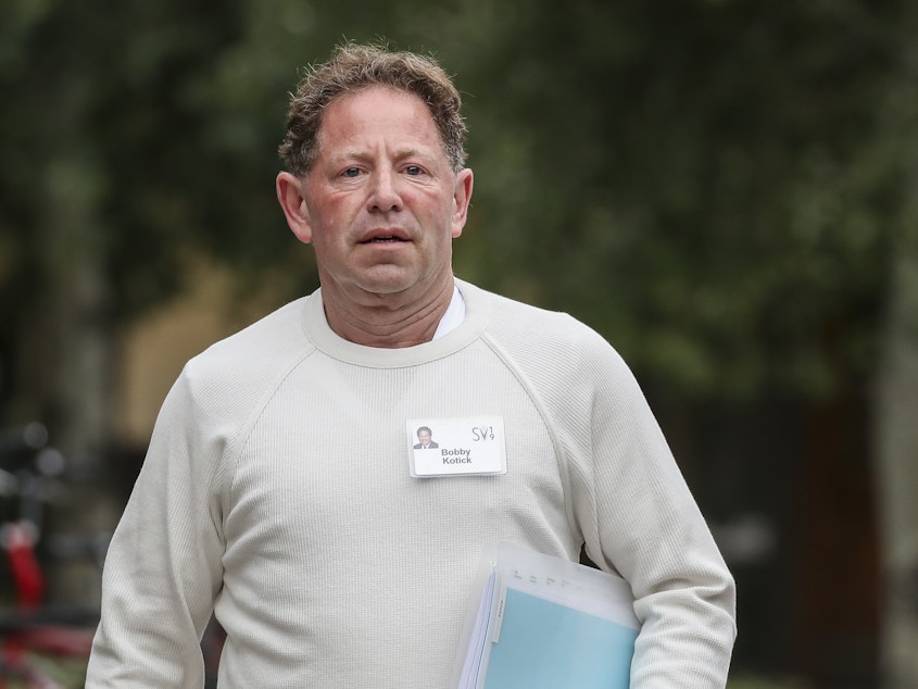 caption: Activision Blizzard CEO Bobby Kotick has long faced criticism for how he dealt with allegations of sexual discrimination and harassment at his company.