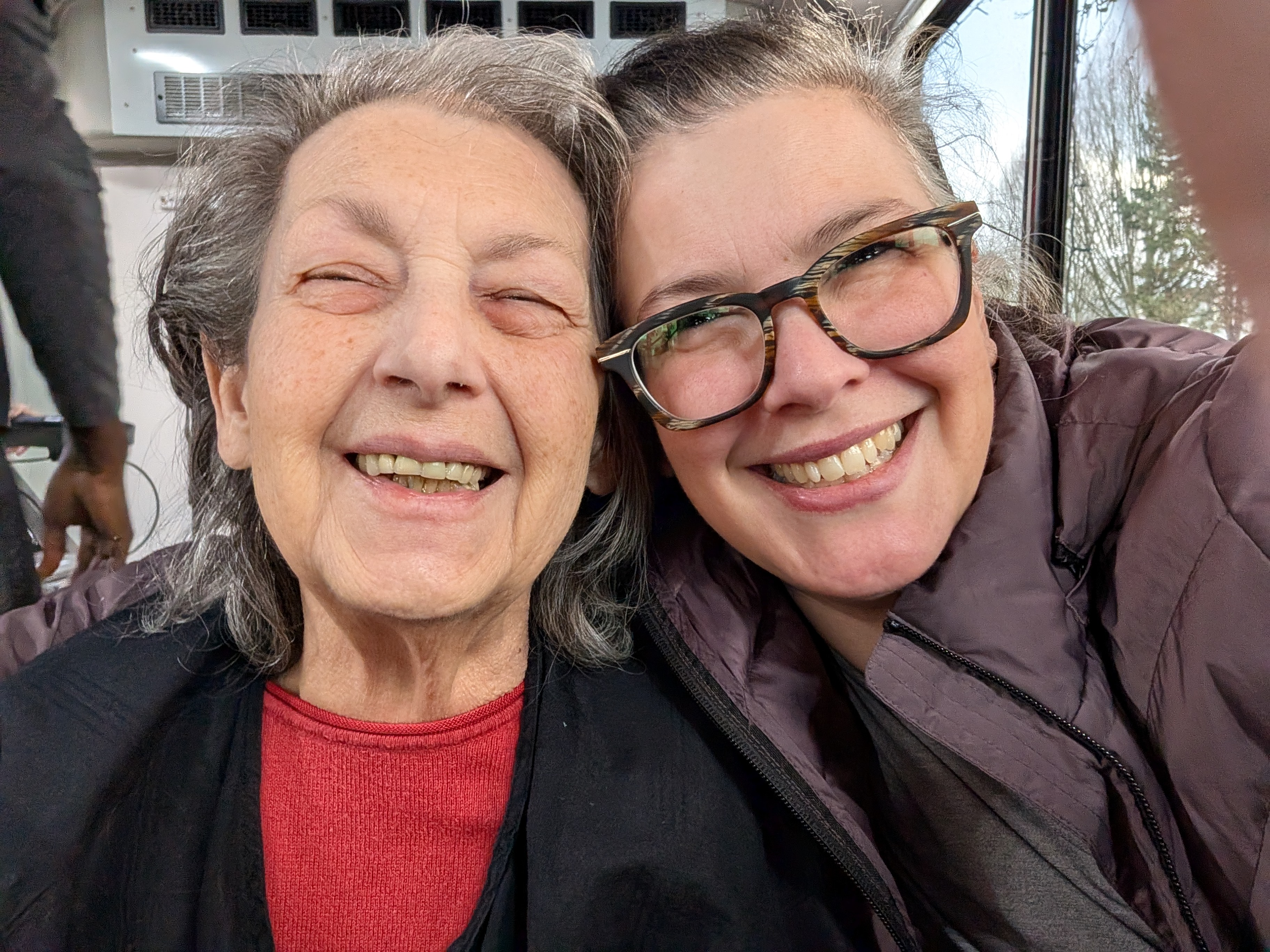 caption: Kent resident Selena Hayes, right, and her mother "Angel," shortly before floods caused residents at the Auburn facility to relocate. 