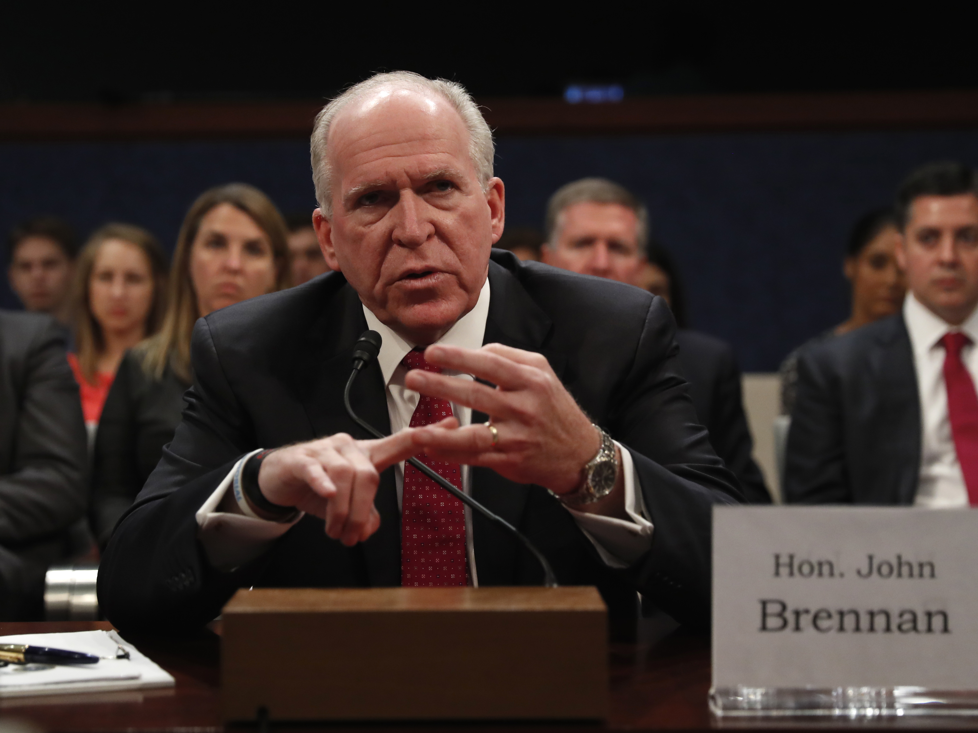 caption: Former CIA Director John Brennan testifies on Capitol Hill in Washington, Tuesday, May 23, 2017, before the House Intelligence Committee Russia Investigation Task Force.