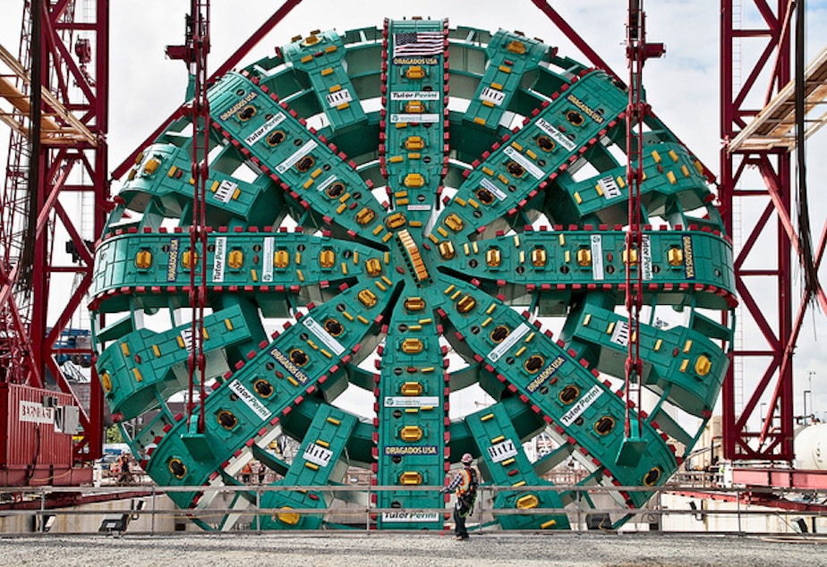 caption: Bertha's face, seen here before starting the state Route 99 tunnel, will need to be removed for repairs.