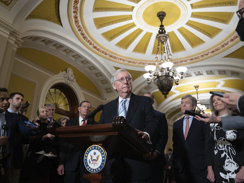 caption: Senate Minority Leader Mitch McConnell pushed back against former President Trump's suggestion that the Constitution should be terminated.