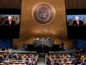 caption: Palestinian President Mahmoud Abbas addresses the United Nations General Assembly on Sept. 23, 2022. The U.N. General Assembly has voted on a resolution to grant new "rights and privileges" to Palestine and call on the Security Council to favorably reconsider its request to become a member of the United Nations.