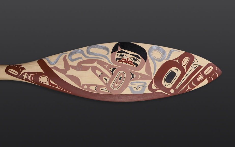 caption: Burt Reynolds, by Tlingit artist Alison Marks, is an answer to the male gaze in contemporary Northwest Coastal art.