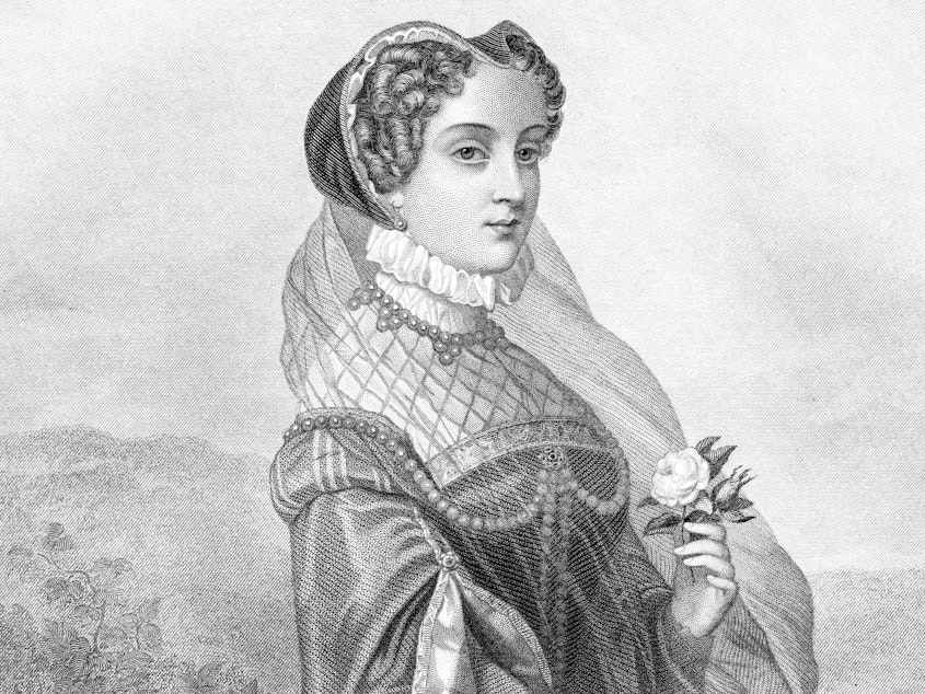 caption: Engraving from 1885 featuring Mary Queen of Scots who was the Queen of Scotland. She lived from 1542 until 1587.