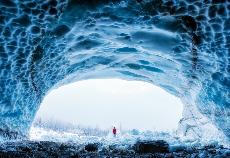 caption: A view from the Big 4 ice caves in Washington from December 2014. Last weekend, warm weather caused a collapsed that killed one hiker and injured five others.