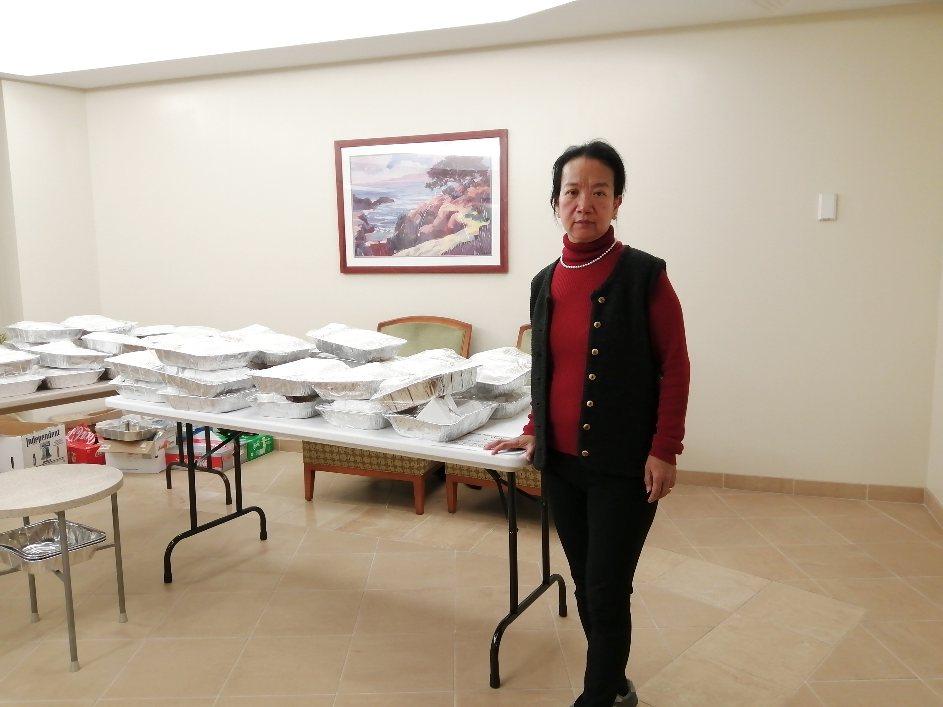 caption: Chunlin Leonhard, is under quarantine at the Travis Air Force Base. She and others under quarantine are housed on base and where they receive delivered meals three times a day.