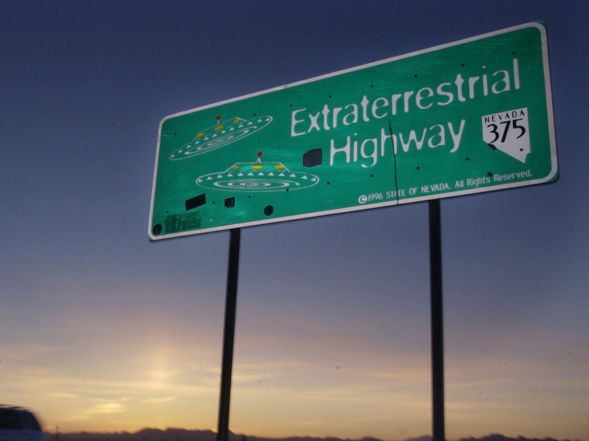 caption: Extraterrestrial Highway near Rachel, Nev., in this 2002 photo.