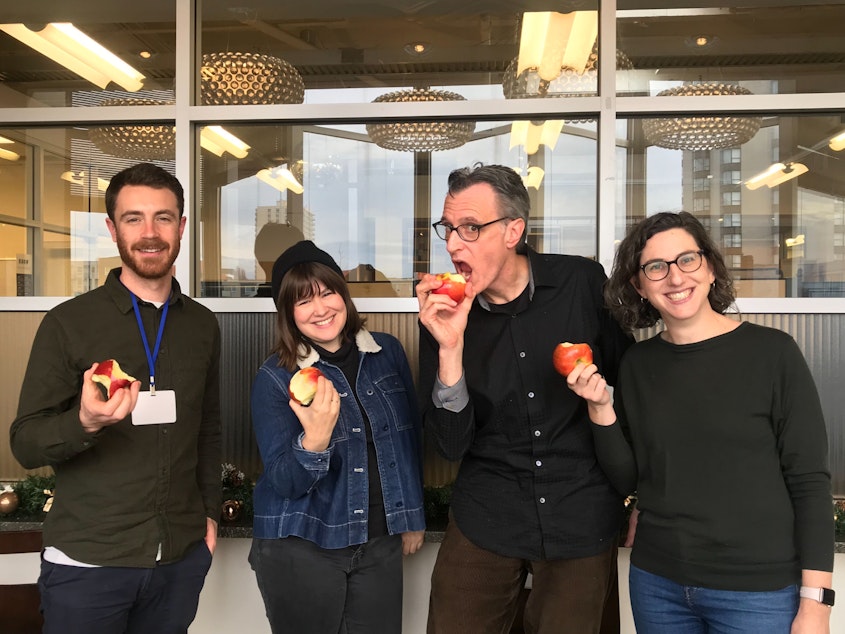caption: David Kroman, Paige Cornwell, Bill Radke, and Karen Weise