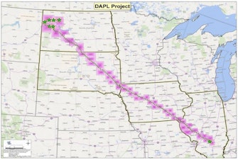 caption: The route for the proposed Dakota Access Pipeline, which links up with the Bakken Pipeline.