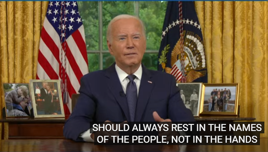 caption: President Joe Biden addressed the nation on Sunday evening, July 14, 2024, after the shooting at the Pennsylvania rally for Donald Trump.