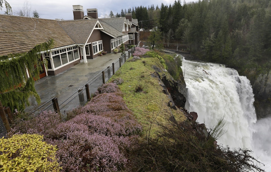 caption: Snoqualmie Falls, as seen next to the Salish Lodge.