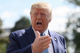 caption: President Trump speaks to reporters outside the White House on October 4. The White House sent a letter to House Democrats saying they would not cooperate with requests as part of their impeachment inquiry.